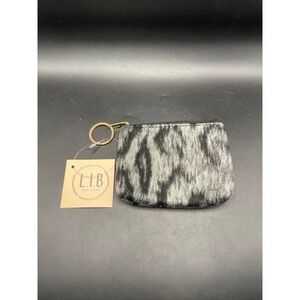L.I.B New York Gray Black Fuzzy Ikat Coin Purse Pouch Keychain Wallet NWT